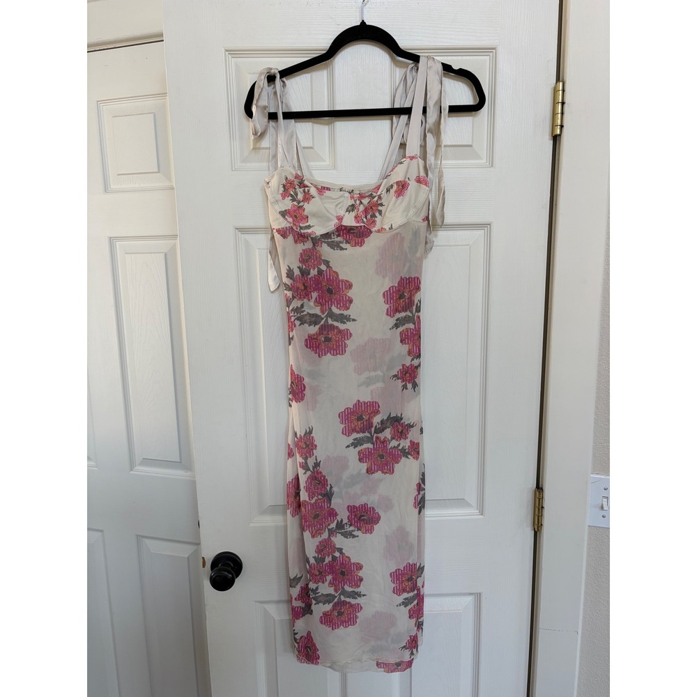 Free People Intimately Floral Mesh Midi Dress Pink Cream Satin Tie Bustier Small